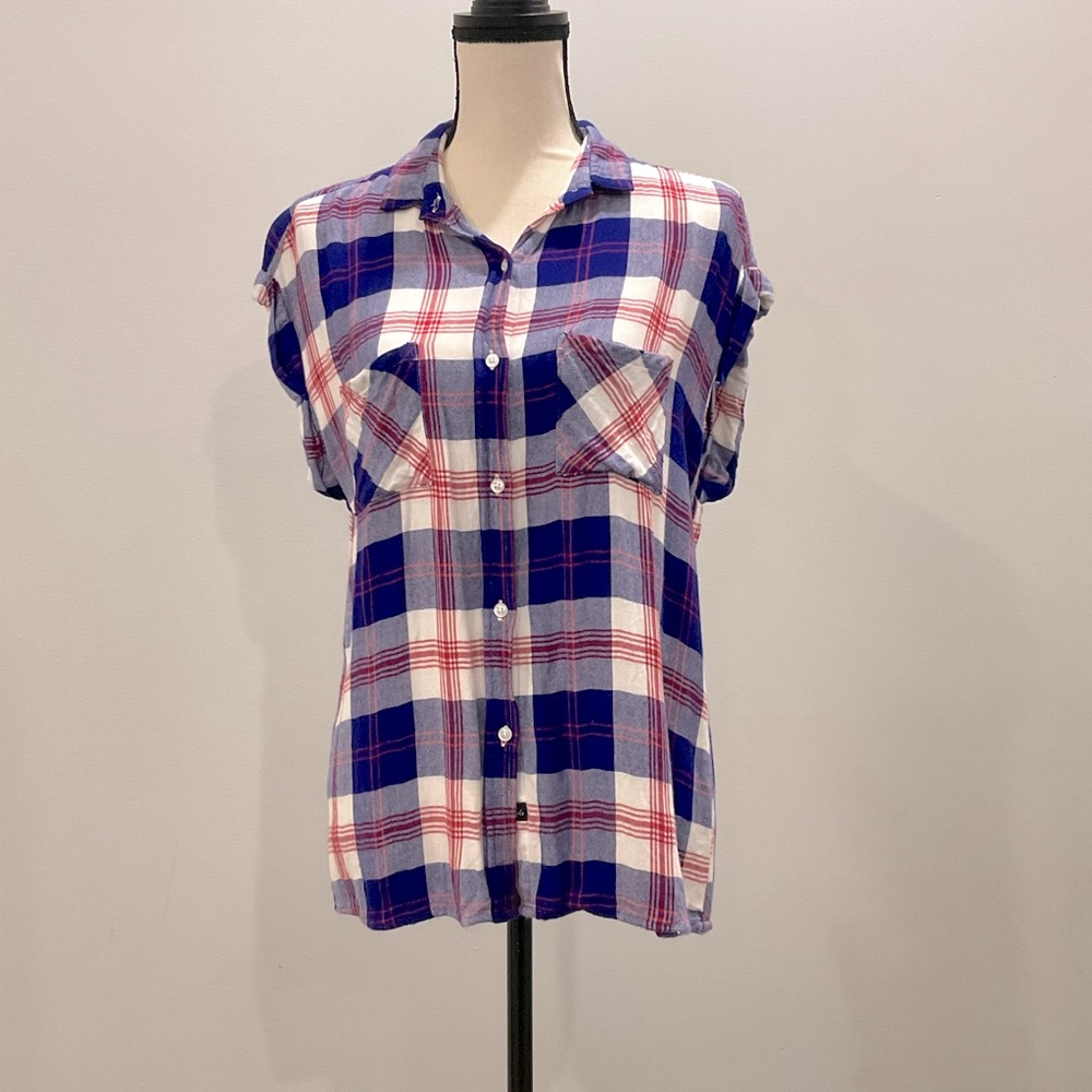 Rails Soft Plaid Sleeveless Button Down Shirt, S - image 2